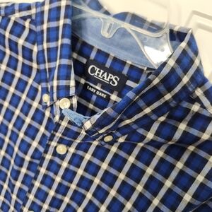 CHAPS Men's Button Down Blue‎ Black and White Plaid  XXL